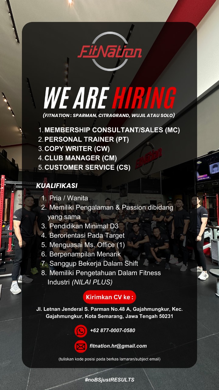 Loker Semarang di FitNation Personal Trainer, Copy Writer, Club Manager, dll