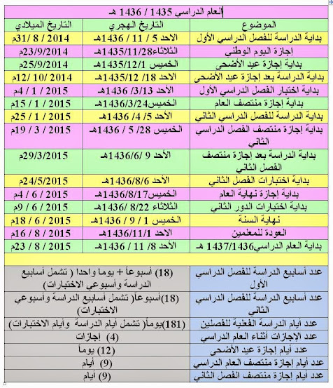 التقويم العام والمدرسي