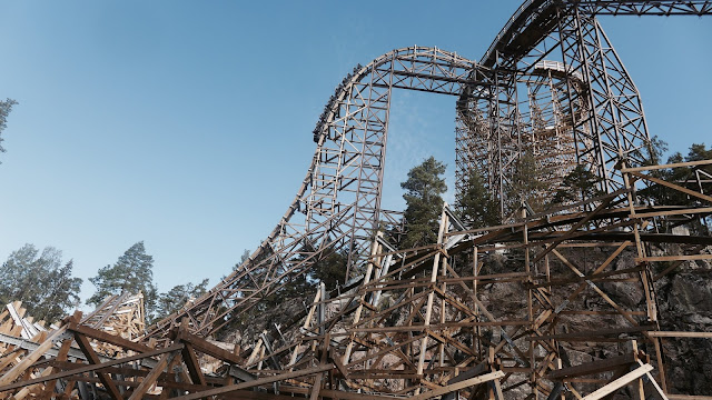 Photo of Wildfire Roller Coaster First Drop at Kolmarden Zoo in Sweden