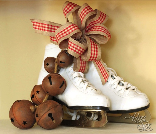 Ice skates with ribbons and bells for christmas