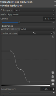 Noise reduction options of  RawTherapee for high ISO RAW images.