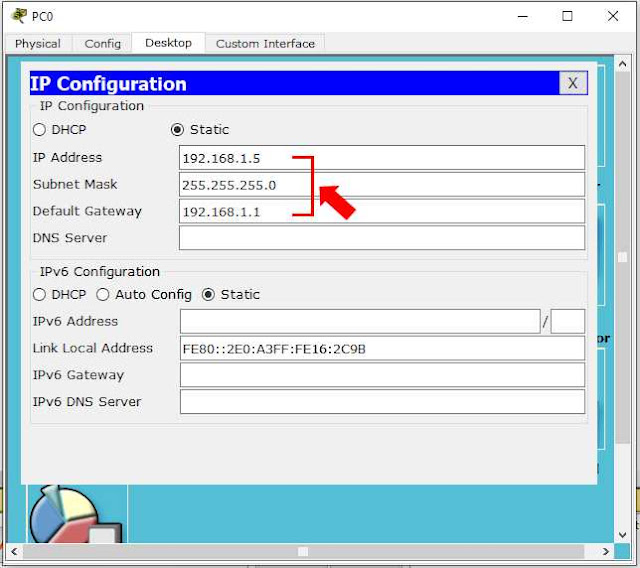 konfigurasi ip untuk pc0 dan pc1