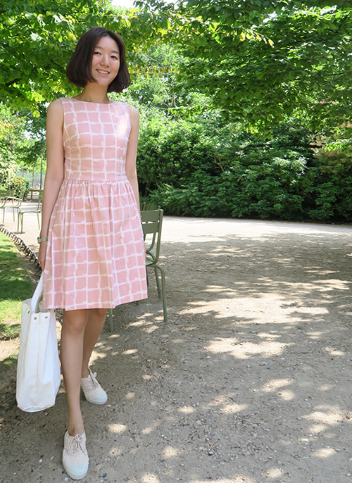  Surplice Back Windowpane Check Dress