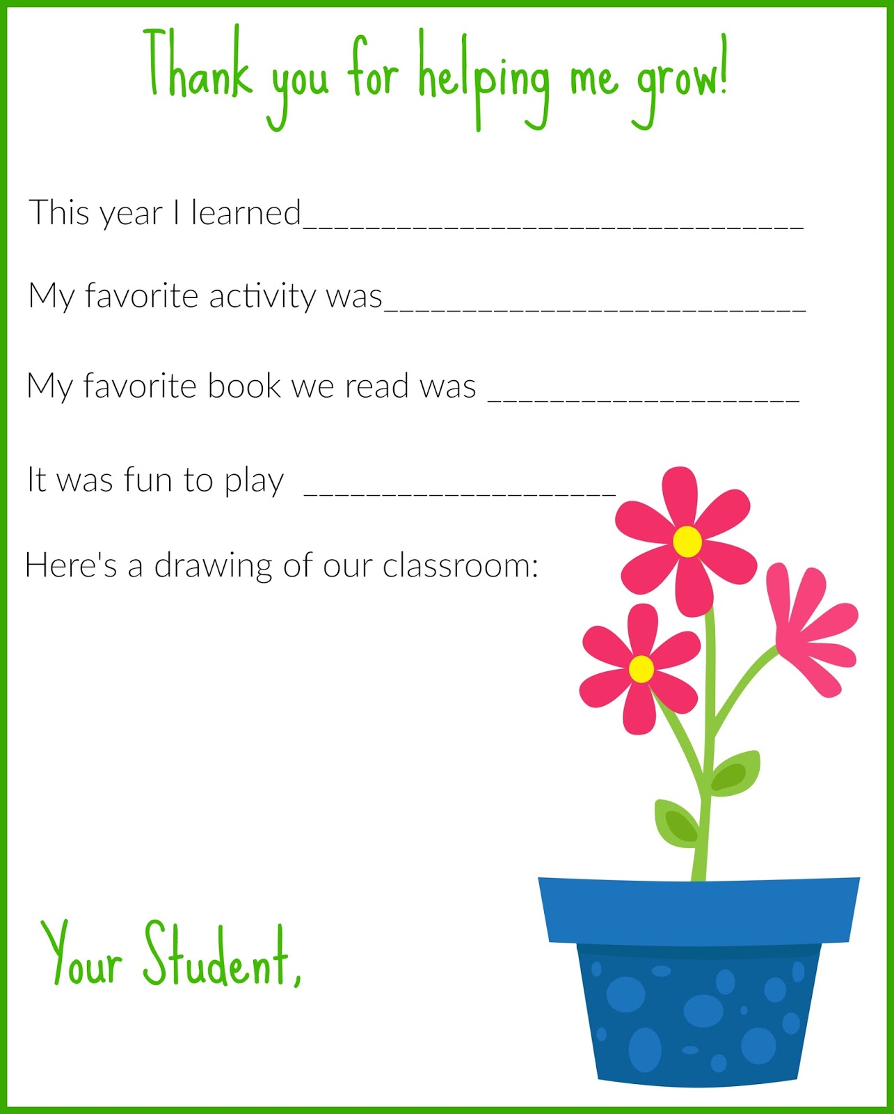 A Thank You Letter for Teachers Free Printable - The ...