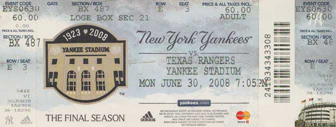 ヤンキースチケット2008年6月30日
