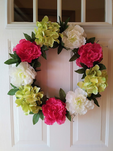 pink green summer floral wreath