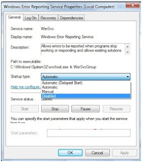 Menonaktifkan error reporting windows vista