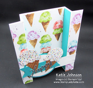 Bridge Card made using Stampin'Up!'s Word Wishes dies, Ice Cream Corner designer paper and Ice Cream Builder Punch