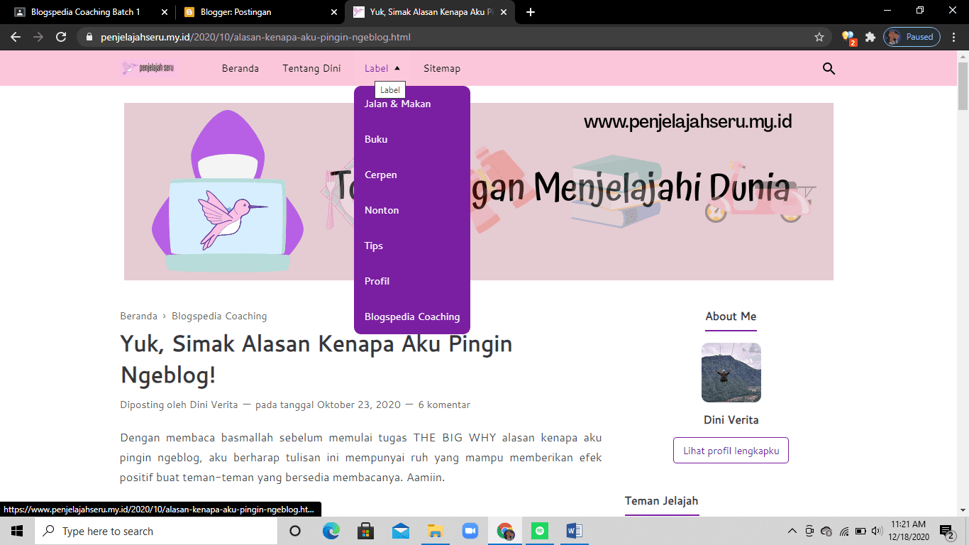 tampilan blog penjelajah seru