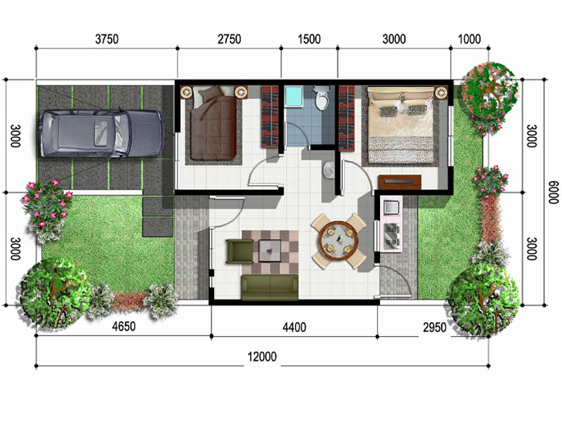 GAMBAR DENAH RUMAH TYPE-45 DAN UKURANNYA  freewaremini