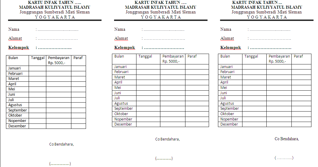 MKI : CONTOH KARTU INFAK / SYAHRIYAH MADRASAH