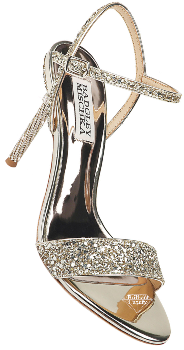 ♦Badgley Mischka Olympia golden high heel glitter sandals #shoes #brilliantluxury