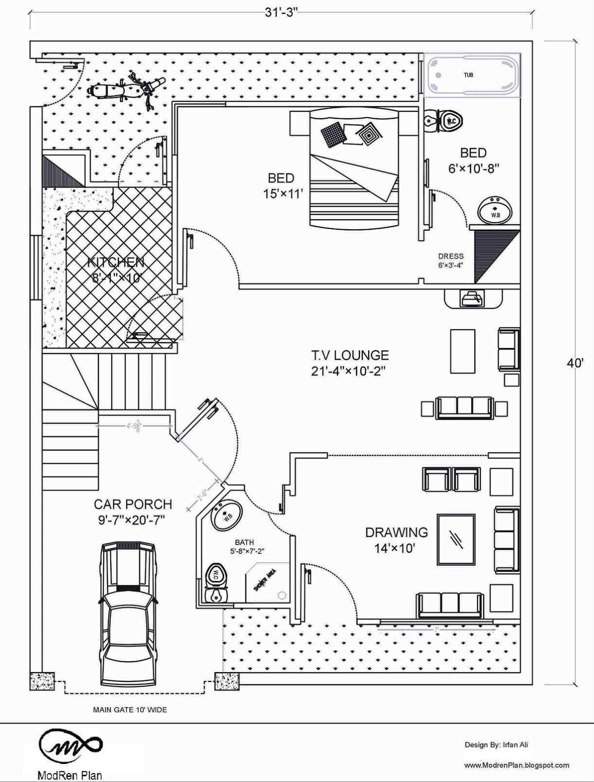 5 Marla Floor Plan | 30 x40 Feet | 1200 sq.ft