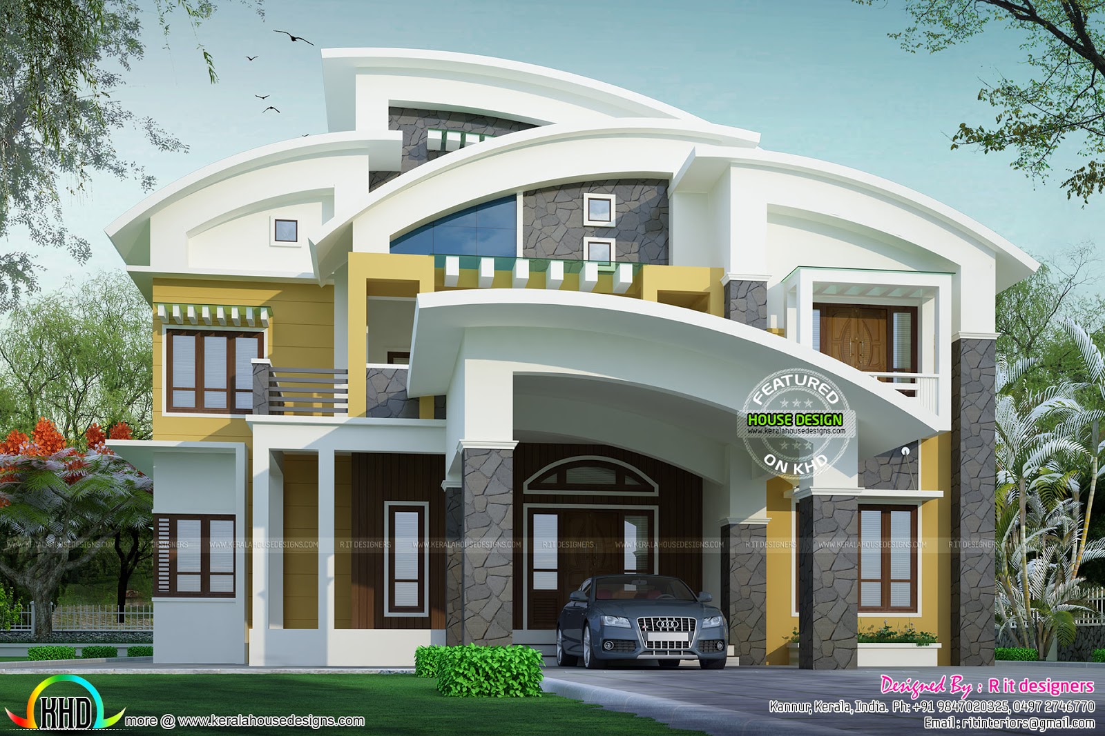 Beautiful contemporary curved roof house Kerala home 