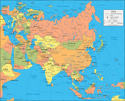 map of asia countries and capitals. world map with countries and