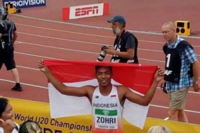  Di tengah sepinya prestasi olah raga dibidang atletik terselip pujian bangsa Indonesi Zohri - Sang Juara Dunia, Prestasi yang Bisa Memotivasi Cita-Cita Siswa
