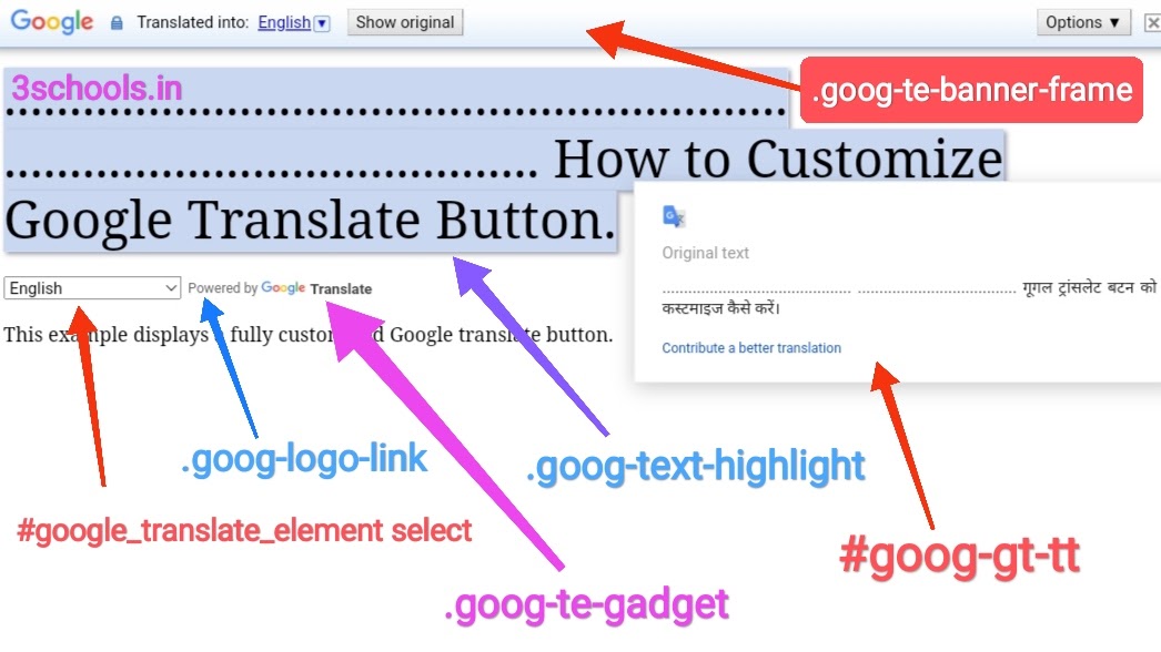 to customize google translate button using css - 3schools