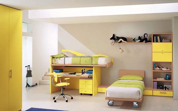 Kamar Tidur Modern Bertema Warna Kuning