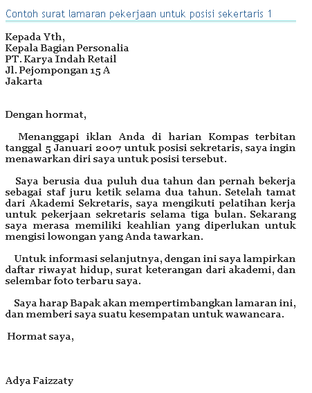 Contoh Surat Lamaran Kerja Terbaru 2014: Contoh Surat 