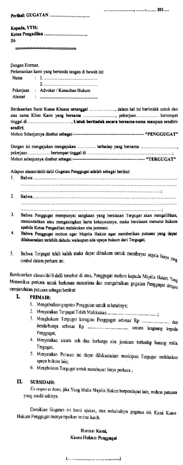 Surat Kuasa Dan Gugatan Materi Upa Wang Linggau