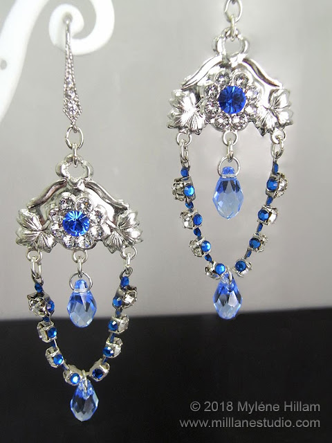 Sparkly blue crystal chandelier earrings