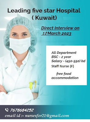 Urgently Required Nurses for Leading Five star Hospital in Kuwait