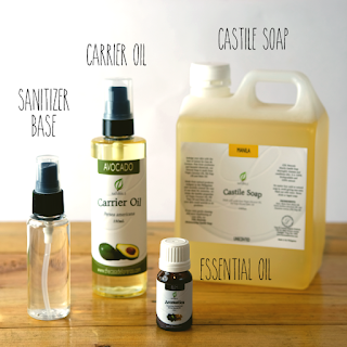 Castile Soap, Essential Oil, Carrier Oil and Sanitizer Set