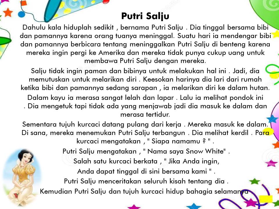 Cerita Dongeng Singkat Putri Salju dan Terjemahan - Contoh 