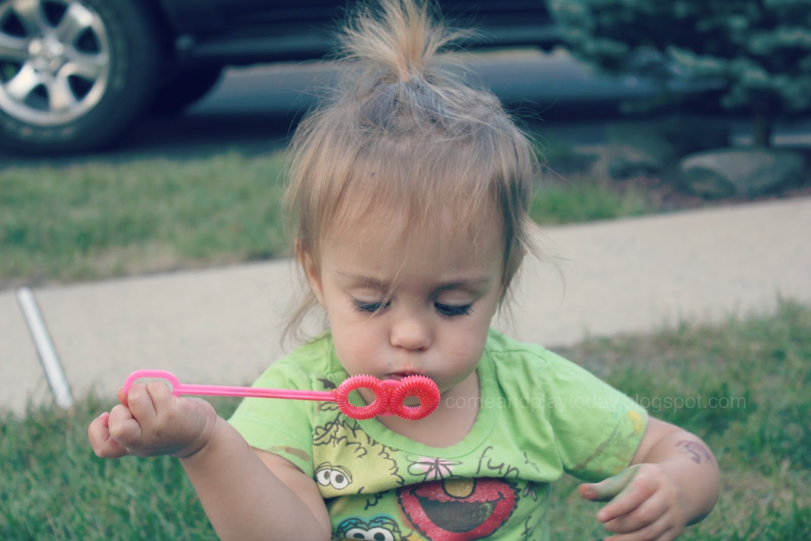 ... he chased her around trying to catch her bubbles on the paper haha