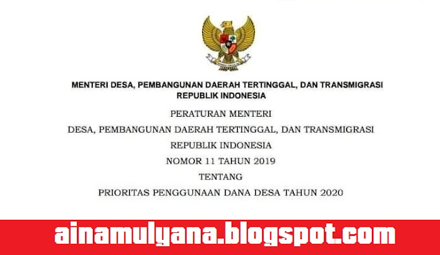  Permendes Nomor 11 Tahun 2019 Tentang Prioritas Penggunaan Dana Desa Tahun 2020