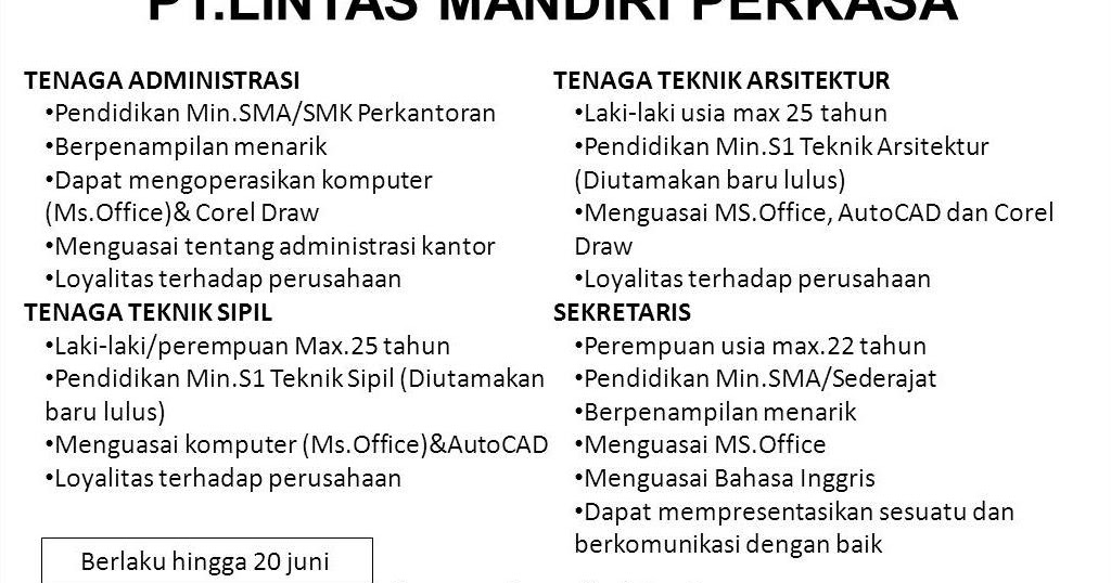 Lowongan Kerja Kota Balikpapan: Lowongan PT.LINTAS MANDIRI 