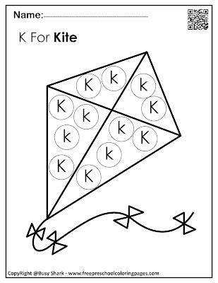 Letter K dot markers free preschool coloring pages ,learn alphabet ABC for toddlers