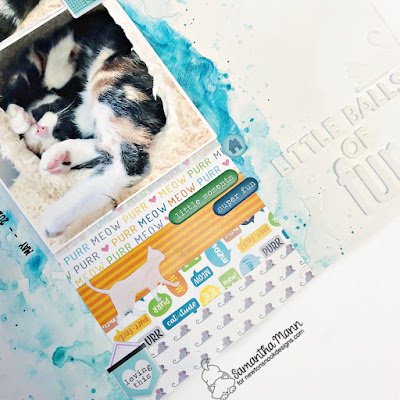 Little Balls of Fur Scrapbook Layout by Samantha Mann for Newton's Nook Designs, Mixed Media, Kittens, Cats, Watercolor, Scrapbooking #newtonsnook #newtonsnookdesigns #watercolor #mixedmedia #scrapbooklayout #scrapbooking