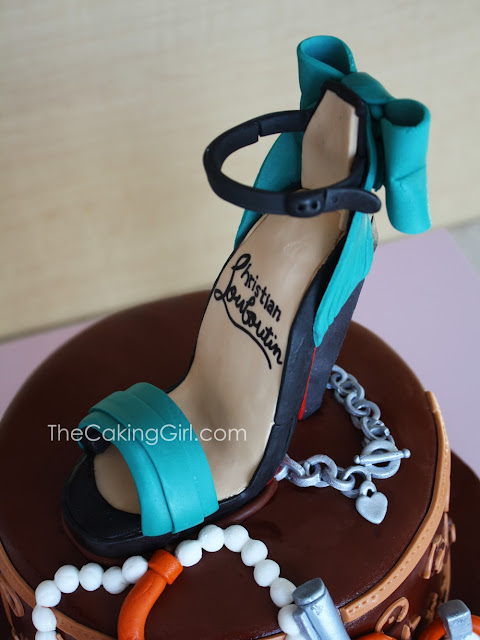 edible louboutin heel on cake