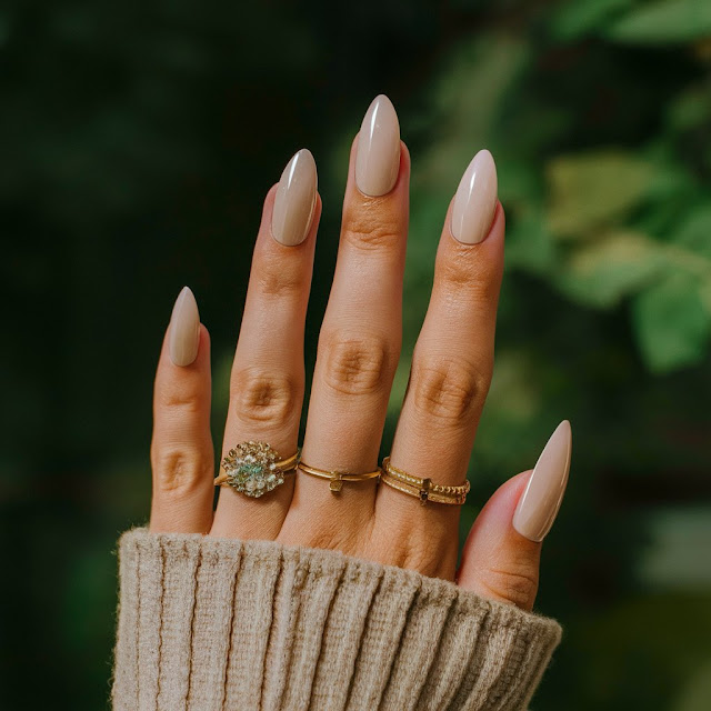 Beige Skin Tone Nails with a Little Shine