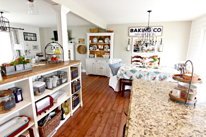 DIY white farmhouse style kitchen with Ikea Hack kitchen storage - www.goldenboysandme.com