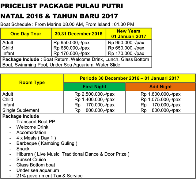 paket pulau putri natal 2016 dan tahun baru 2017