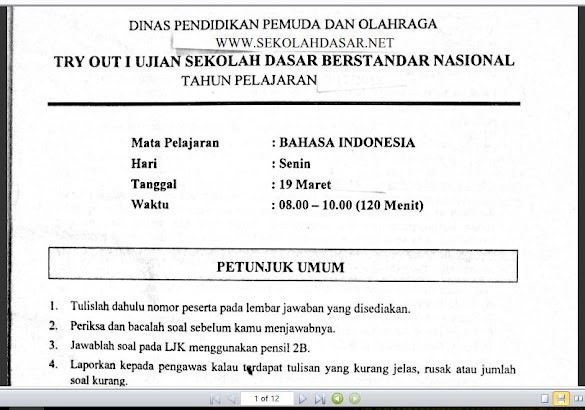 Soal Try Out I Bahasa Indonesia Usbn Sd Dan Kunci Jawabannya