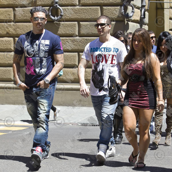 jersey shore. The cast of Jersey Shore was spotted walking through the city centre of