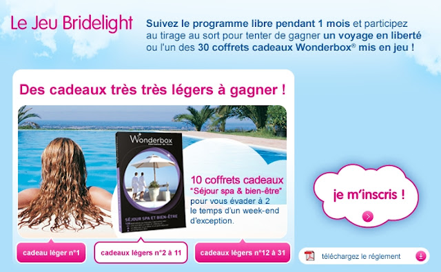 Jeu concours Bridelight: gagnez un voyage en liberté ou 30 coffrets cadeaux Wonderbox + 1 recette légère/jour bon plan bridelight recette minceur gratuite