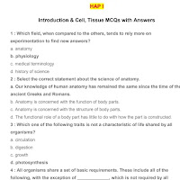 Introduction & Cell, Tissue MCQs with Answers PDF | PPT