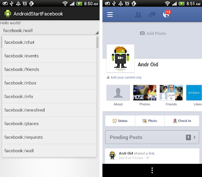 Launch Facebook app from a specified page, using intent with ACTION_VIEW.