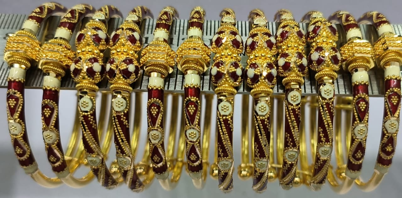 kolkata gold meena bala kada bangle for export 21kt 22kt , gold jewelery manufacturer karigar exporter kolkata india,