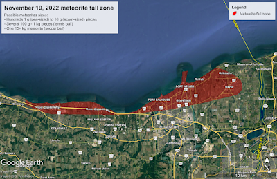 2022 WJ1 strewn field map