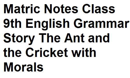 Matric Notes Class 9th English Grammar Story The Ant and the Cricket with Morals