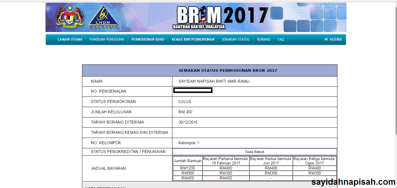Status Permohonan BR1M 2017 Dah Lulus! - sayidahnapisahdotcom
