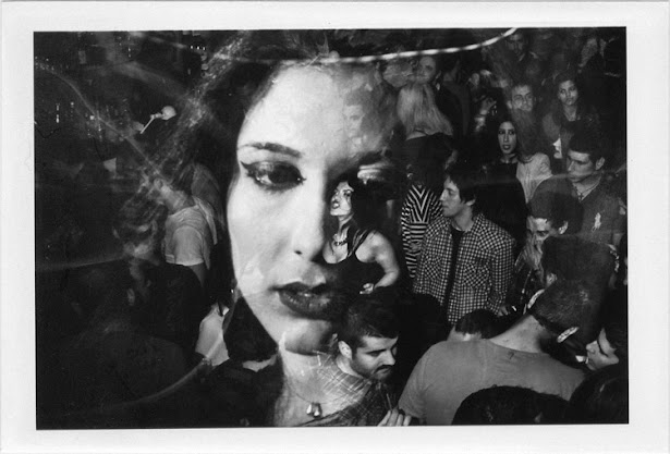 dirty photos - upon - flash street photo of double exposure of girl and people in nightclub in rethymnon