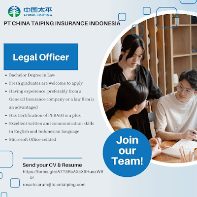 Lowongan Kerja Medan Legal Officer Lulusan S1 Februari 2023 di PT China Taiping Insurance Indonesia