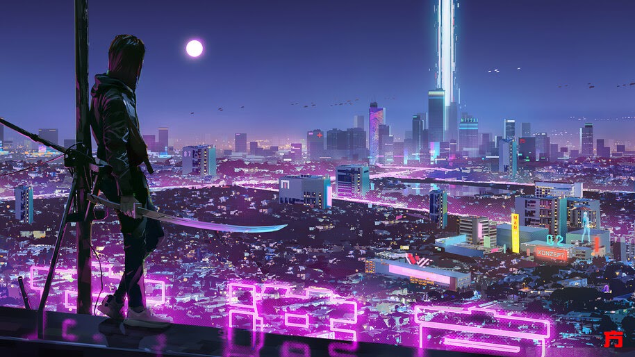 Sci-Fi, City, Neon, Lights, Ninja, Katana, 4K, #6.429 ...