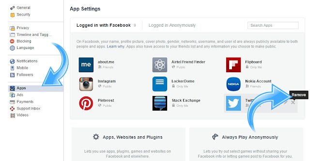 Apps settings facebook